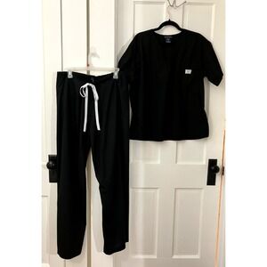 Blue Sky Classic Simple Scrub Set Women's  XL Black V neck Pocket Medical Nurse